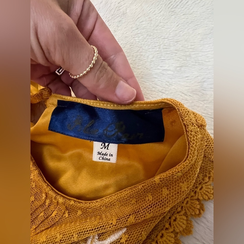 🌻 Blue Rain by Francesca’s - Mustard Yellow Embroidered Sleeveless Dress - Picture 8 of 9